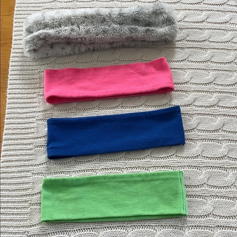 Women’s head hair bands 4 in lot 3 colorful cotton 1 faux fur that can over ears